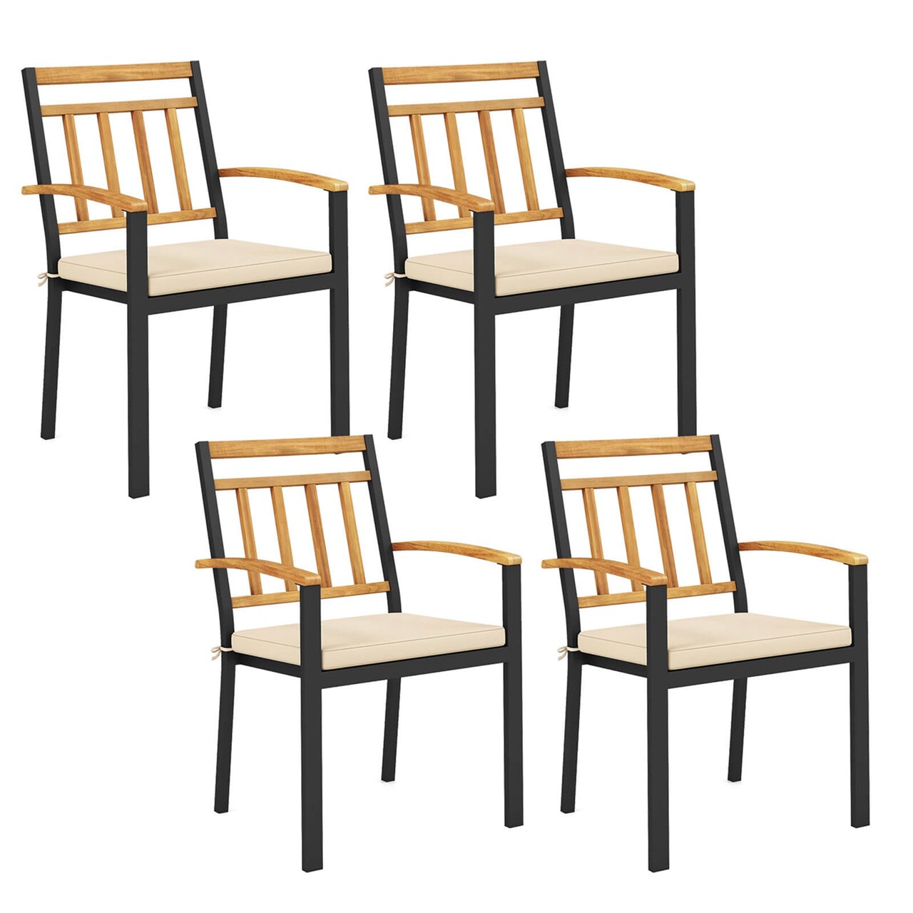 Costway Patio Dining Chairs Set of 2/4 Metal Outdoor Chairs with Removable Padded Cushions